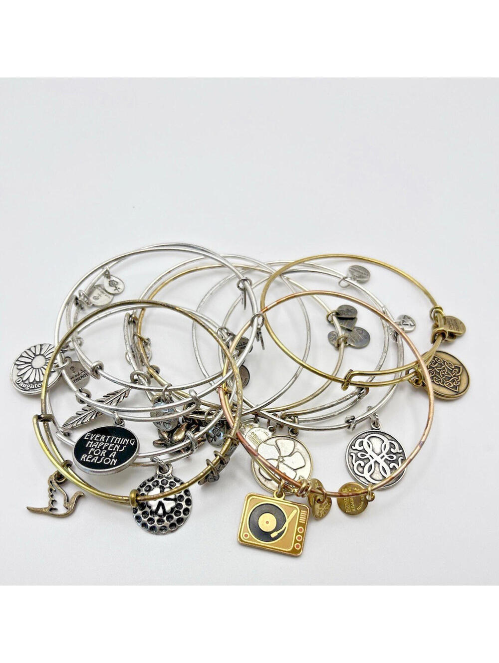Alex and Ani Expandable Adjustable Wire Bracelet Charms 10 pcs Gold Silver tone - Picture 3 of 4